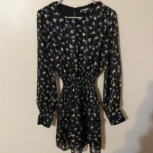 Missguided Tall black long-sleeved floral mini dress sz 4
